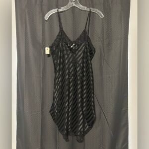 NEW Kristine Tyler Intimates Vintage Nightgown Slip Black Sheer Stripe Sz Medium